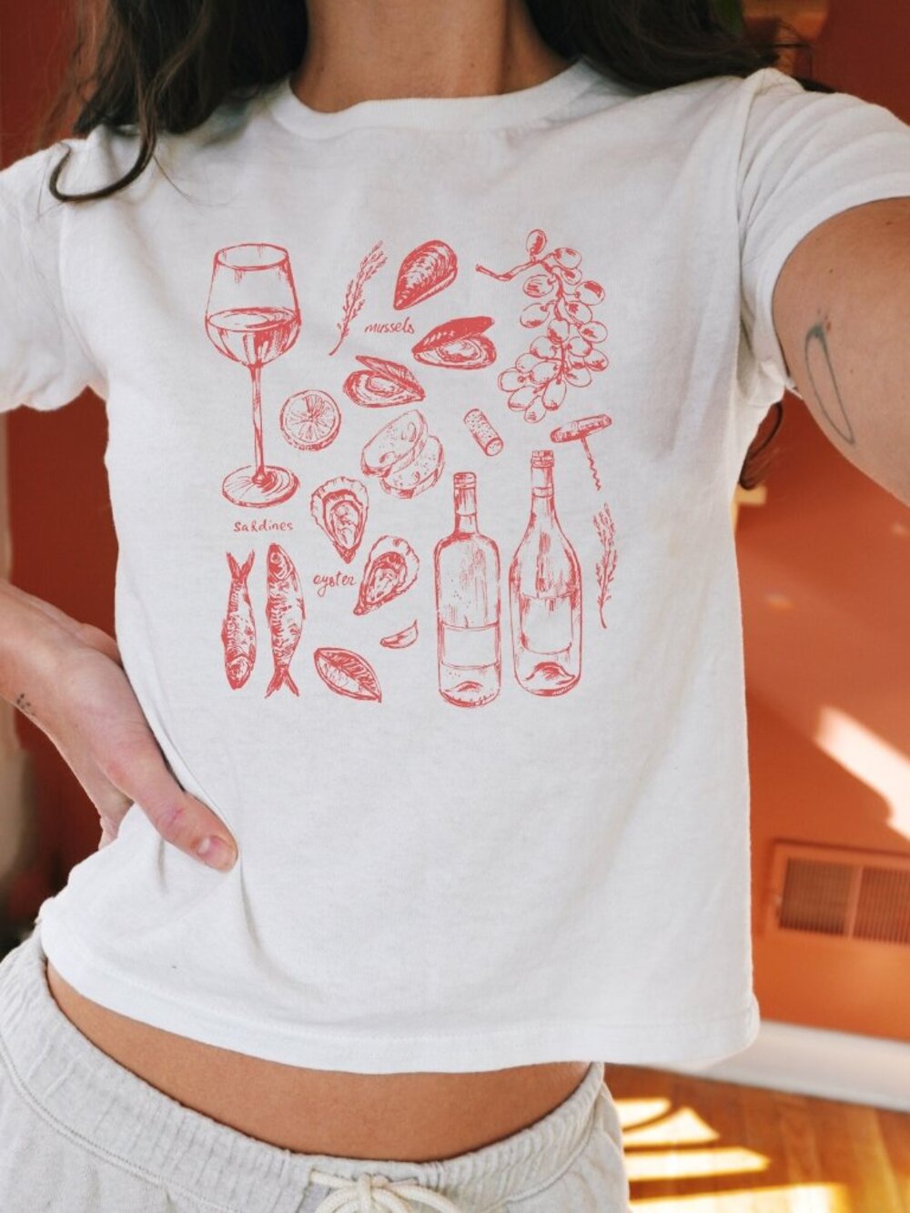 Oyster Y2K Baby Tee | Mermaidcore Coastal Aesthetic Shirt | 90s Soft Girl Tee